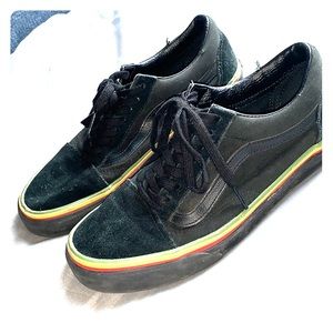Black Suede (Rasta colored brim) Vans
